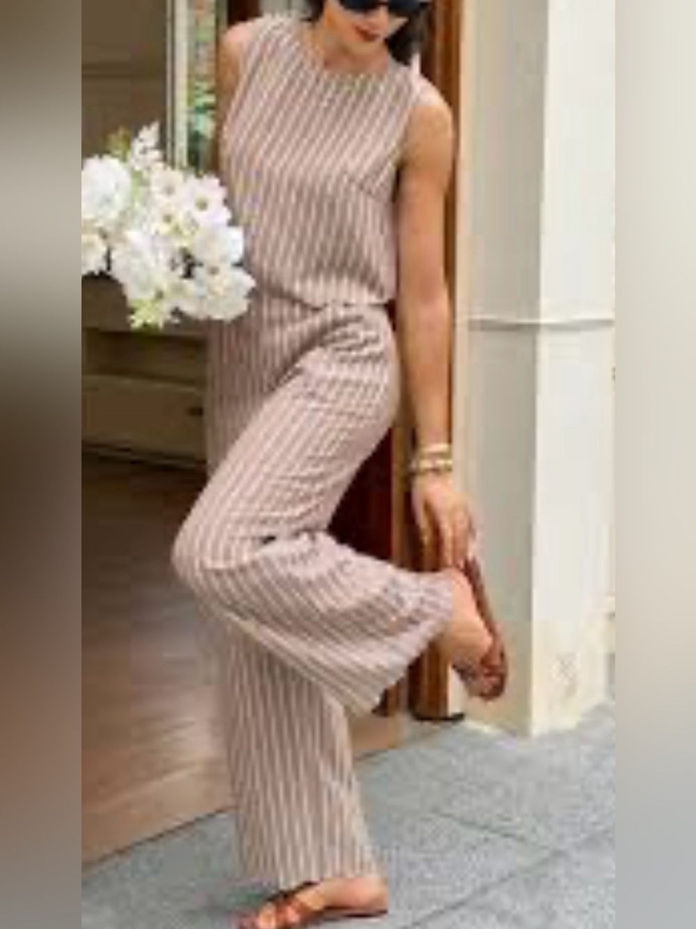NWT💥WAYF 2 piece set Striped Sleeveless top with Wide-Leg pants.